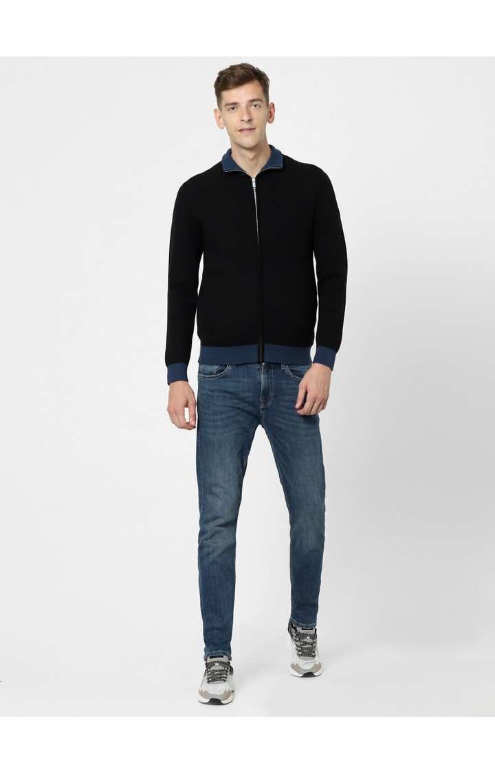 Men's Black Solid Sweaters