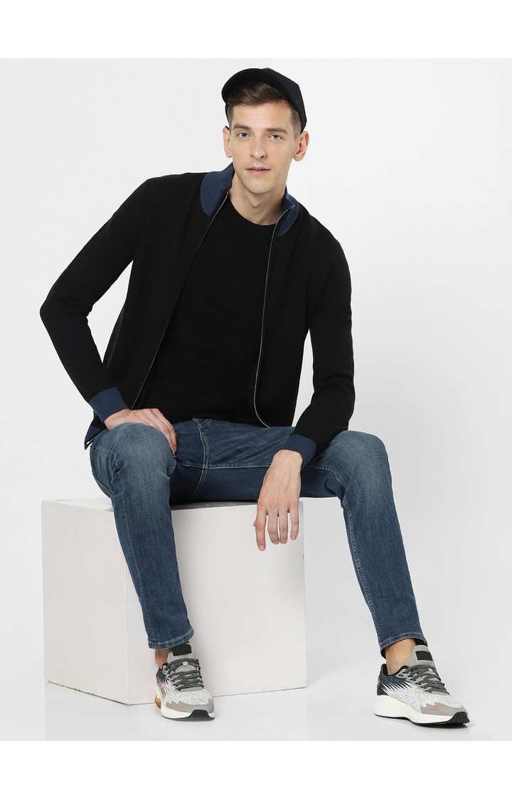 Men's Black Solid Sweaters