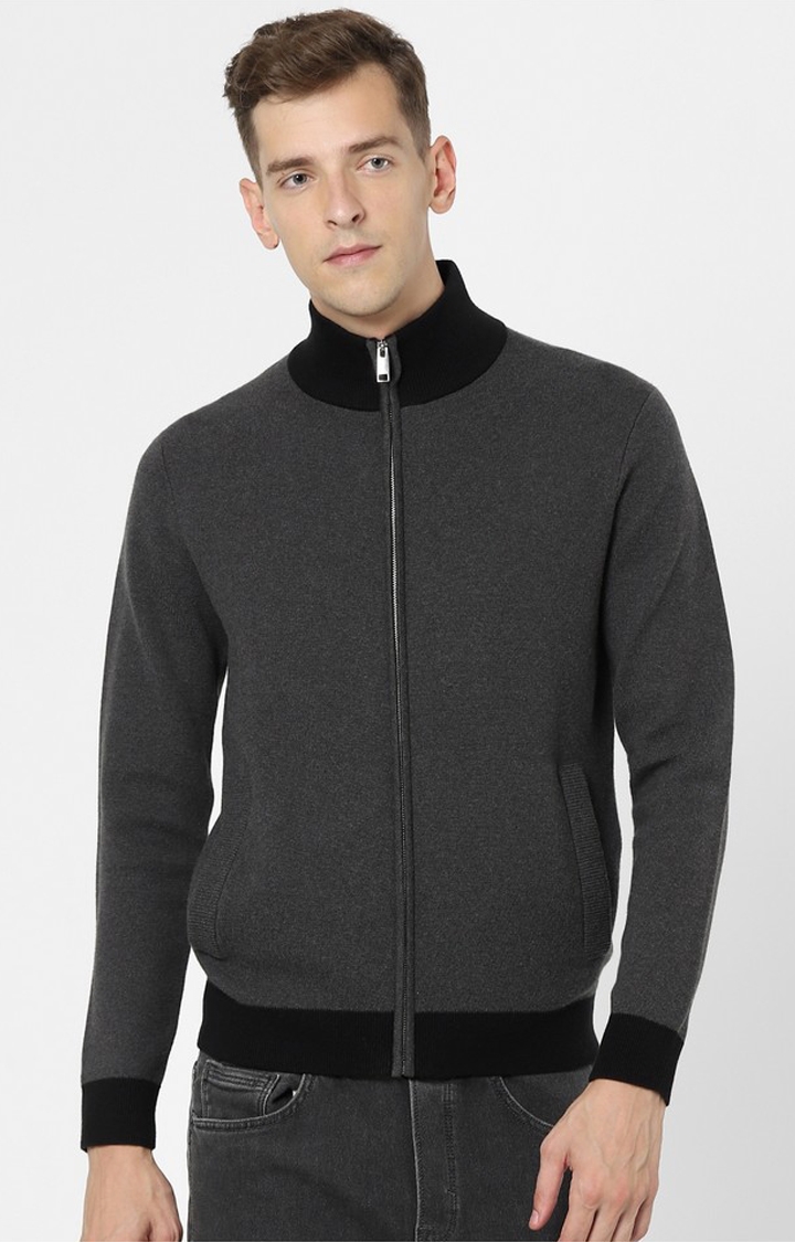 celio | Men's Grey Solid Sweaters