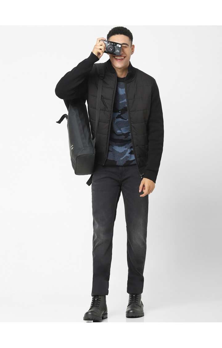 Men's Black Solid Bomber Jackets