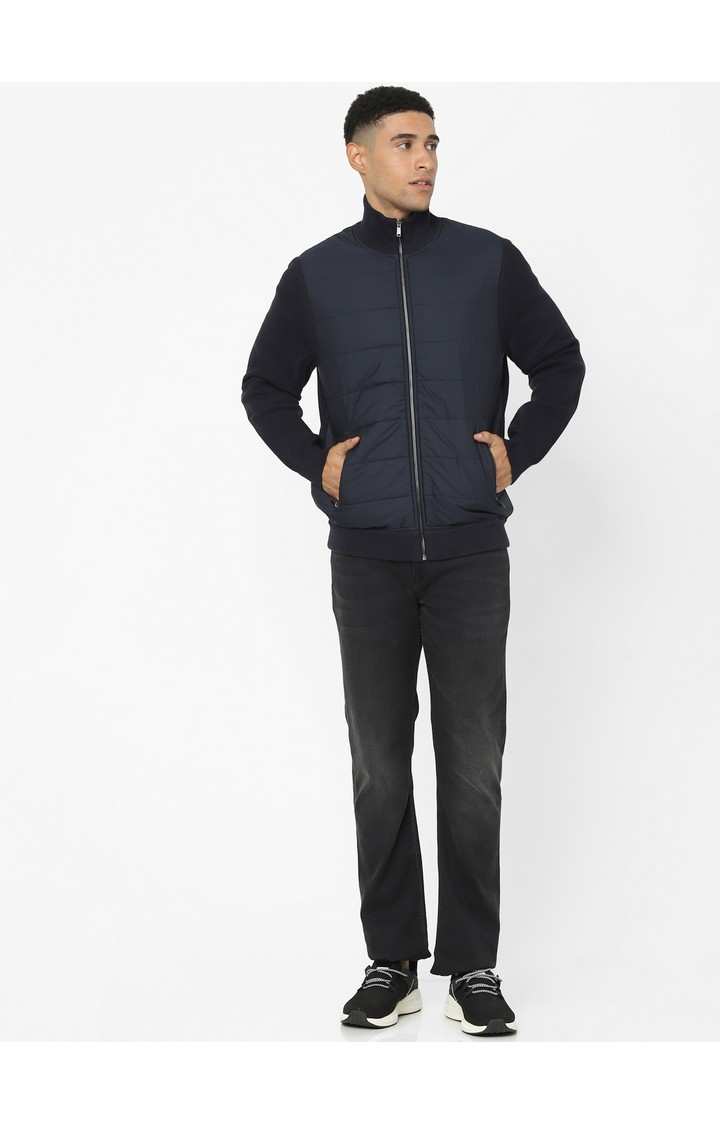 Men's Blue Solid Bomber Jackets