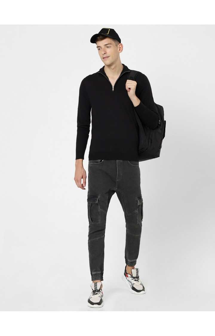Men's Black Solid Sweaters