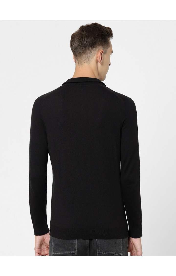 Men's Black Solid Sweaters