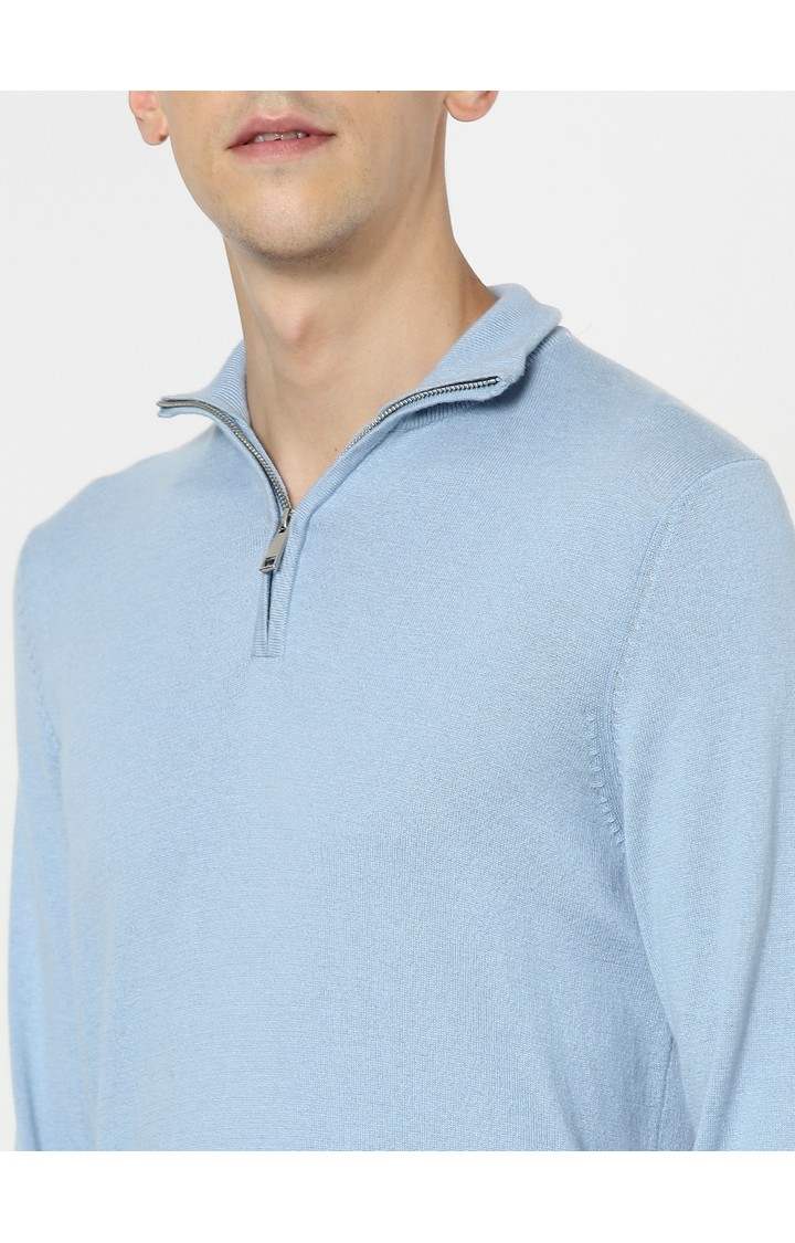 Men's Blue Solid Sweaters