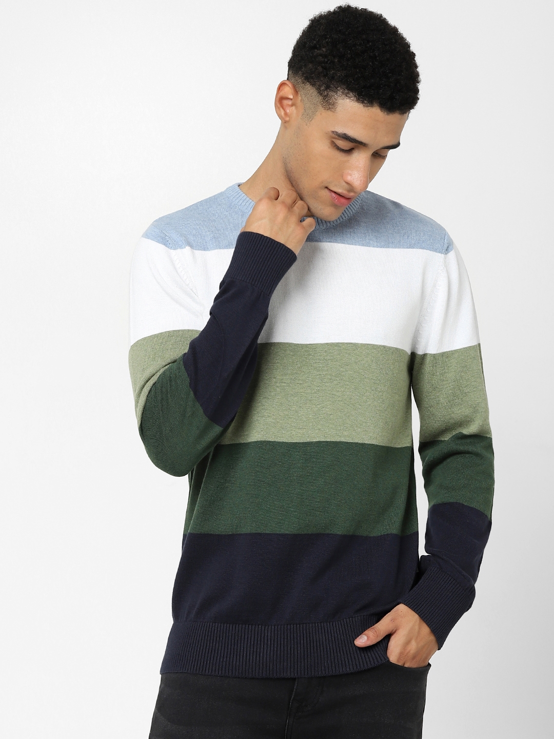 celio | Men's Green Colourblock Sweaters 0