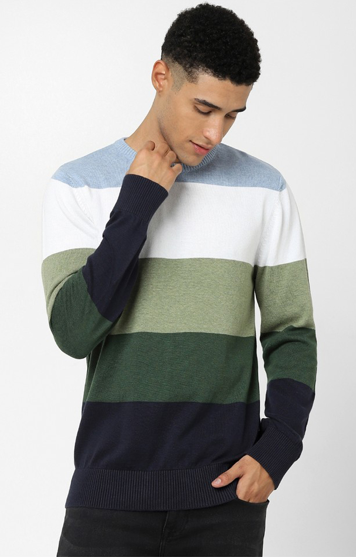 Men's Green Colourblock Sweaters