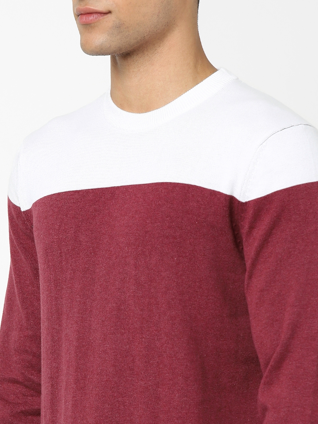 Men's Burgundy Colourblock Sweaters