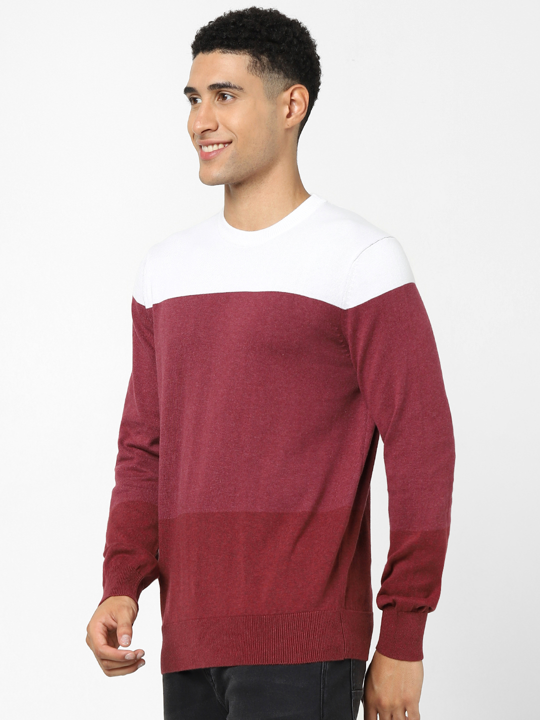 Men's Burgundy Colourblock Sweaters