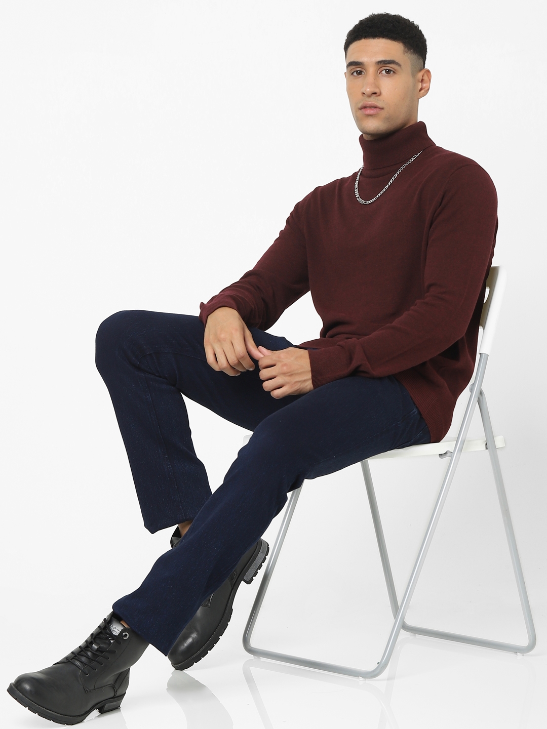 celio | Men's Burgundy Solid Sweaters 5