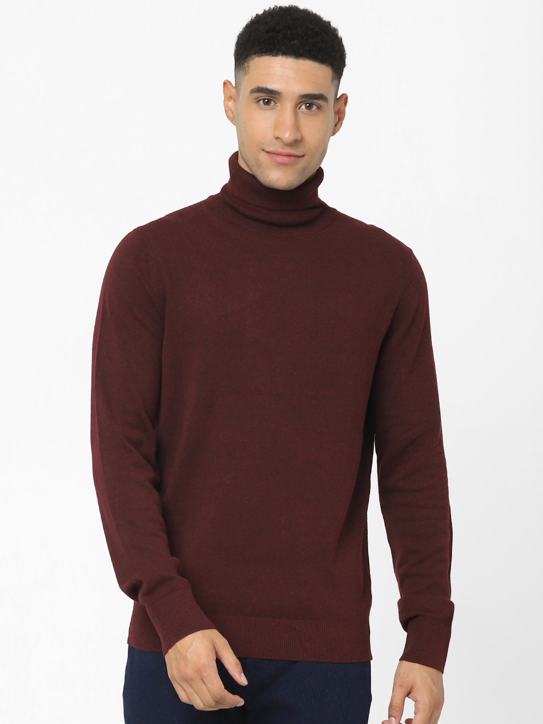 Men's Burgundy Solid Sweaters