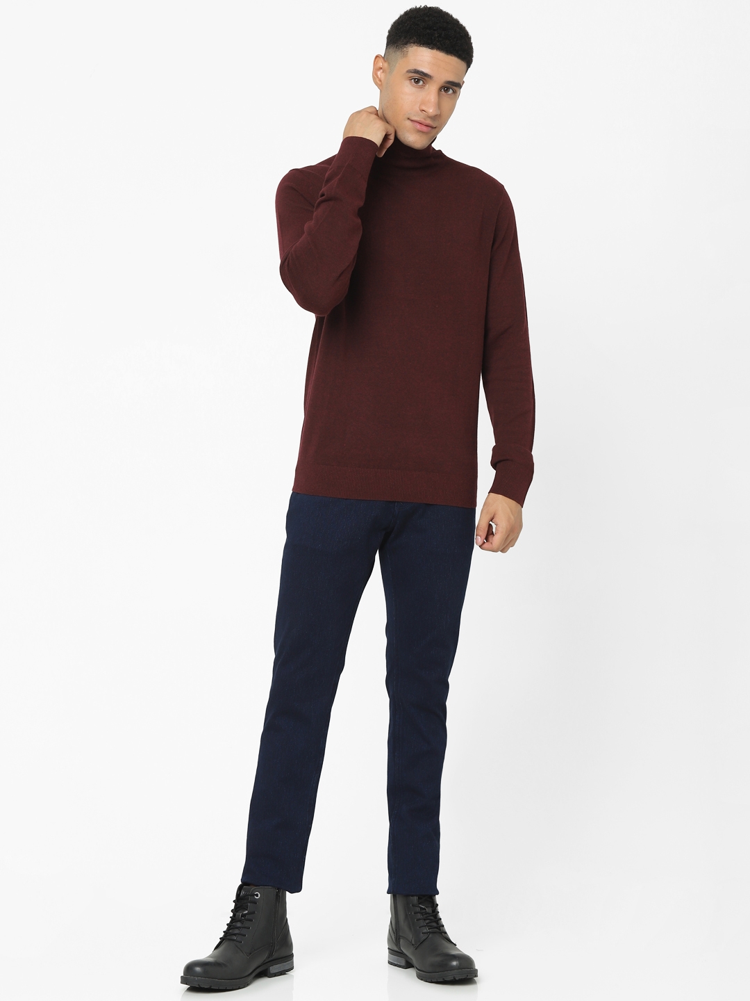 celio | Men's Burgundy Solid Sweaters 4