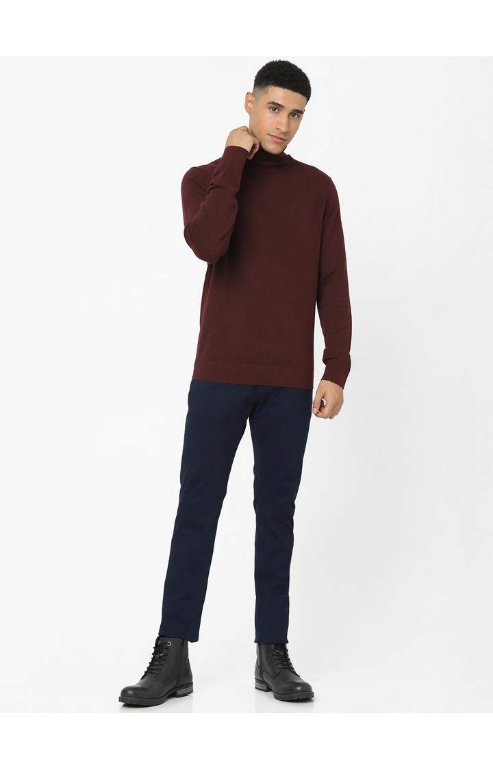 Men's Burgundy Solid Sweaters