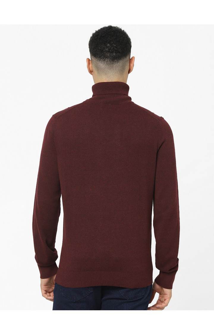 Men's Burgundy Solid Sweaters