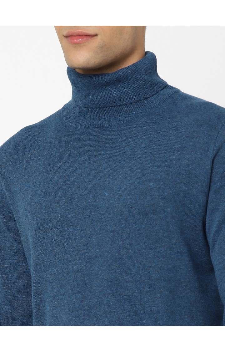 Men's Blue Solid Sweaters