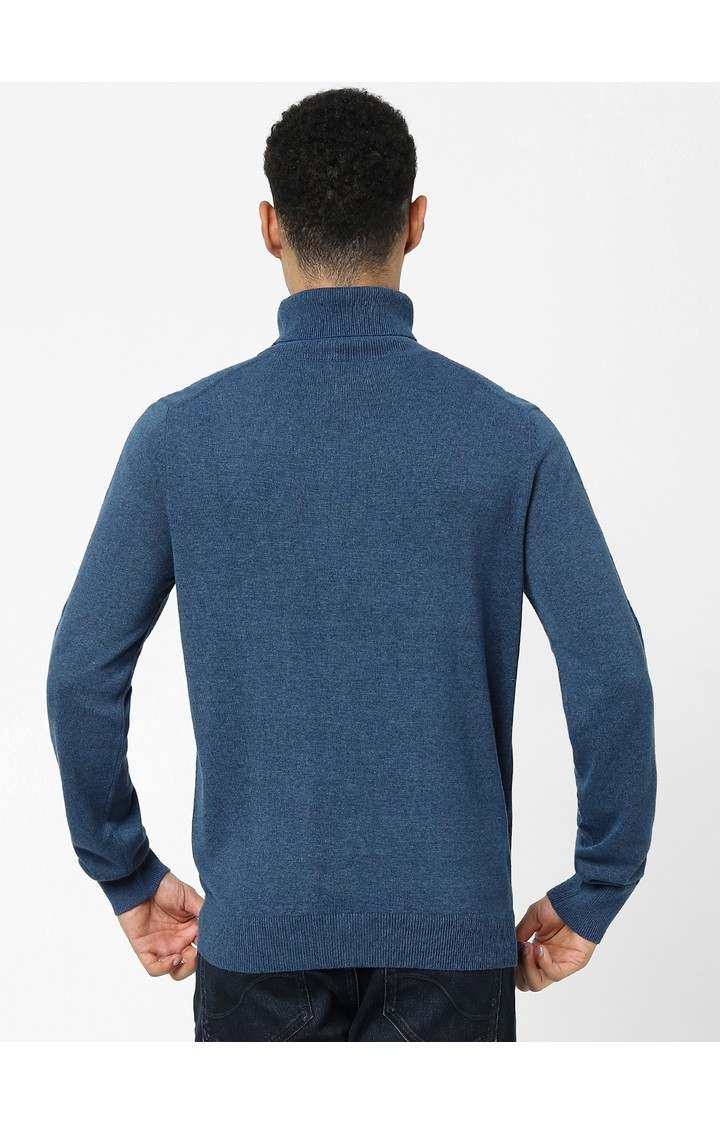Men's Blue Solid Sweaters