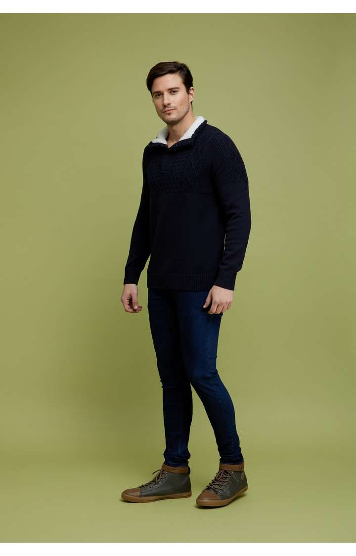 Men's Navy Solid Sweaters