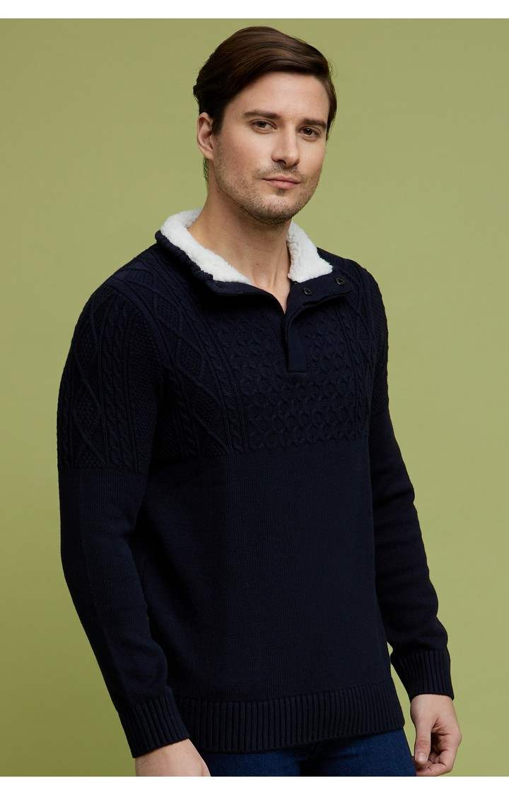 Men's Navy Solid Sweaters