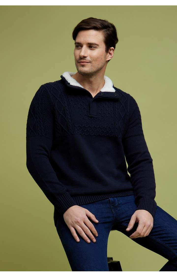 Men's Navy Solid Sweaters