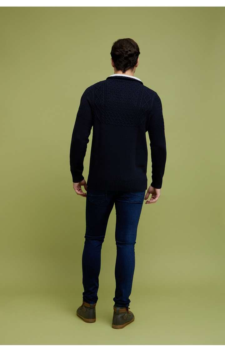Men's Navy Solid Sweaters