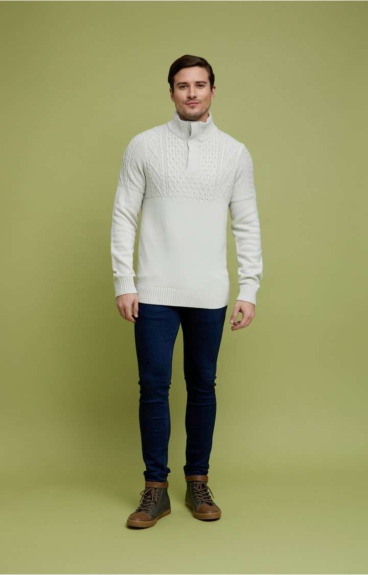 Men's White Textured Sweaters