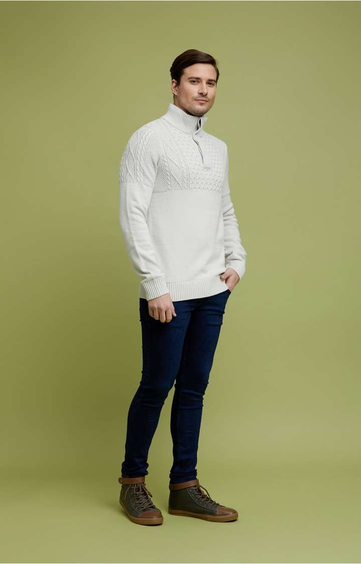 Men's White Textured Sweaters