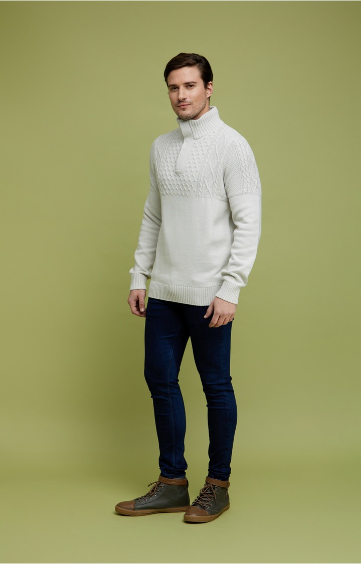 Men's White Textured Sweaters
