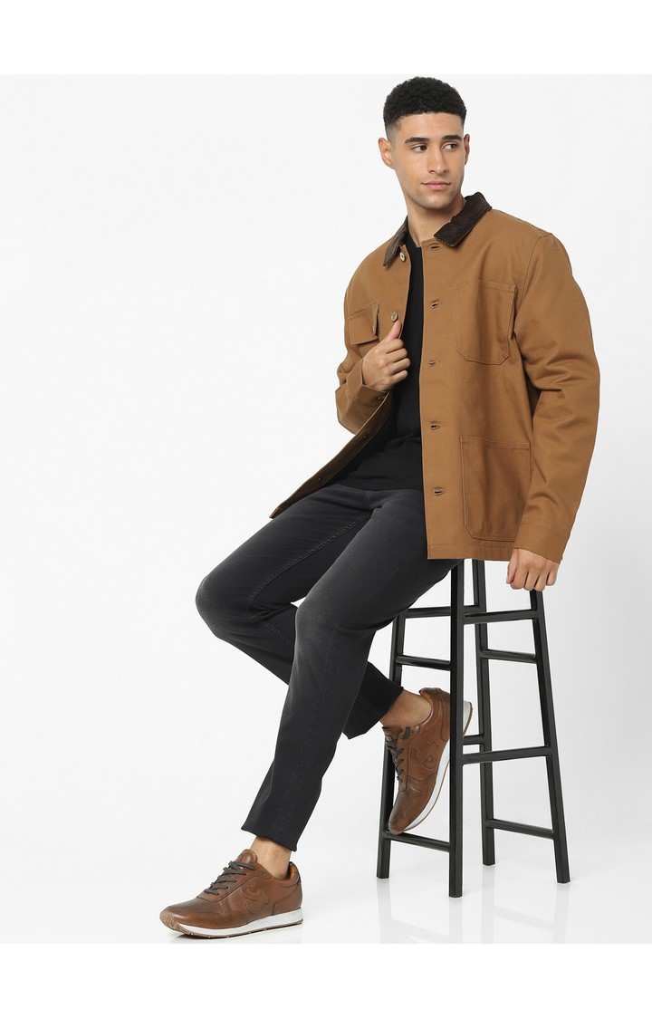 Men's Khaki Solid Western Jackets