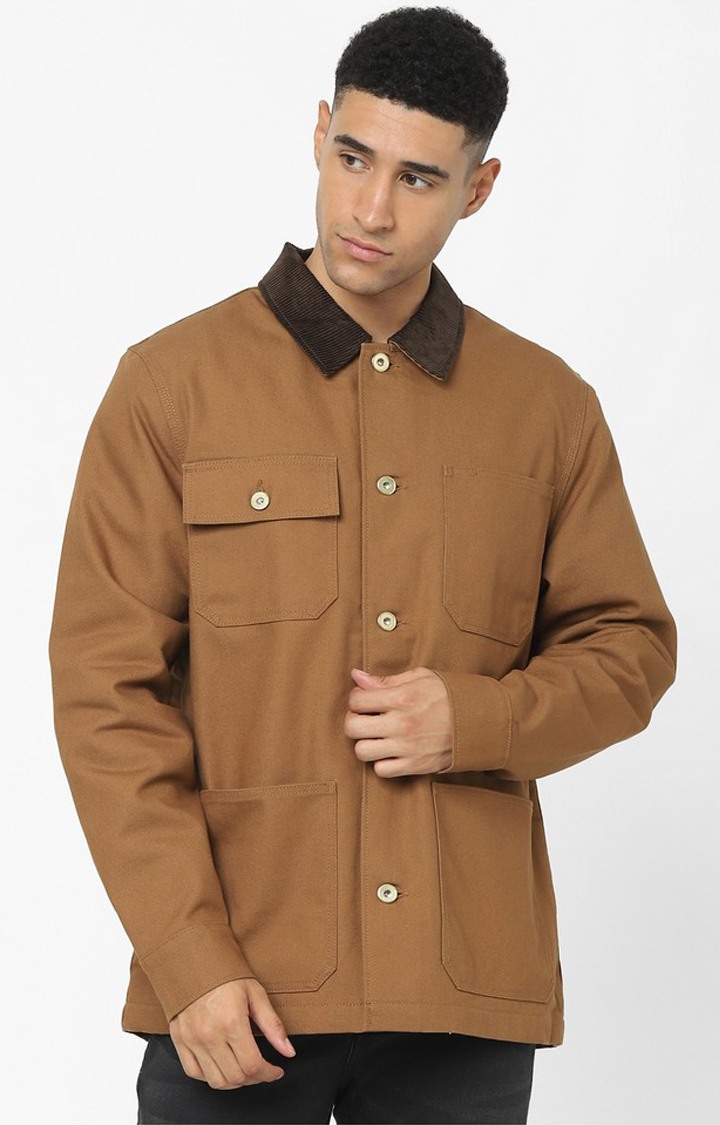 Men's Khaki Solid Western Jackets