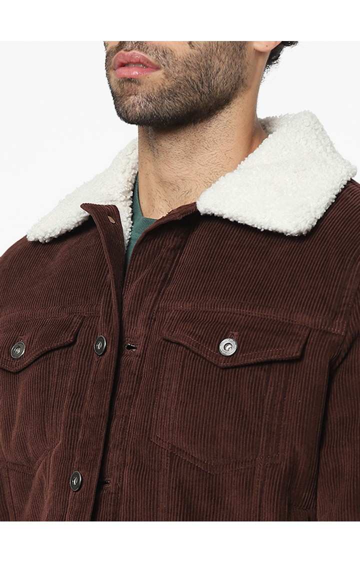 Men's Burgundy Solid Denim Jackets