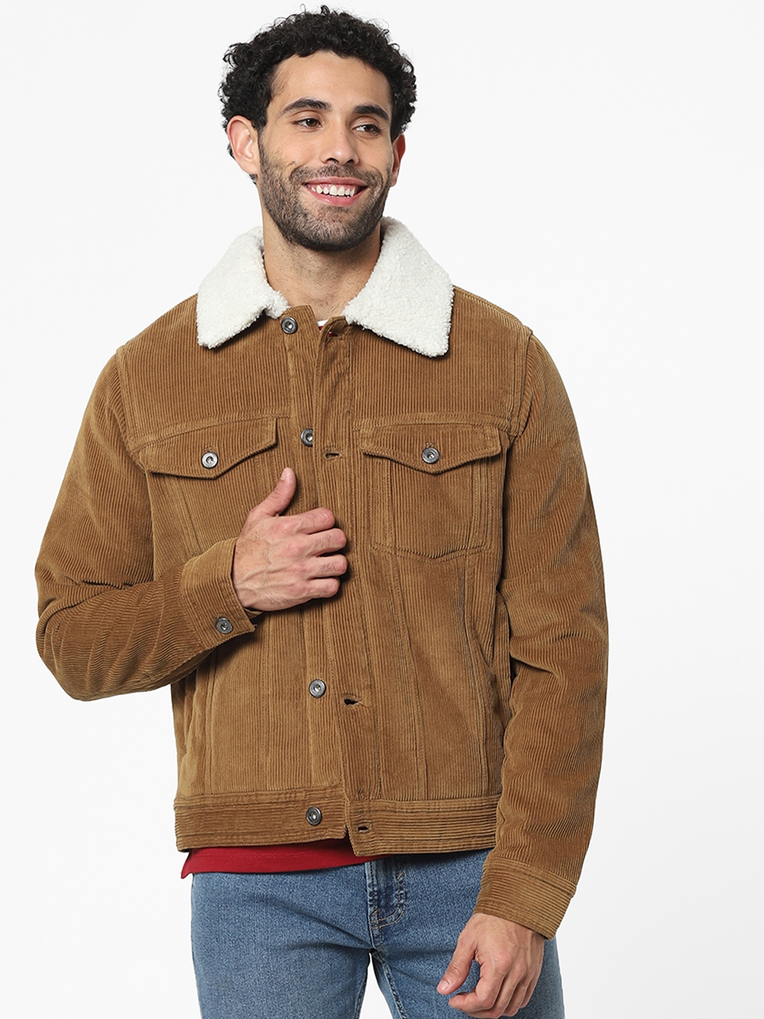 celio | Men's Khaki Solid Denim Jackets