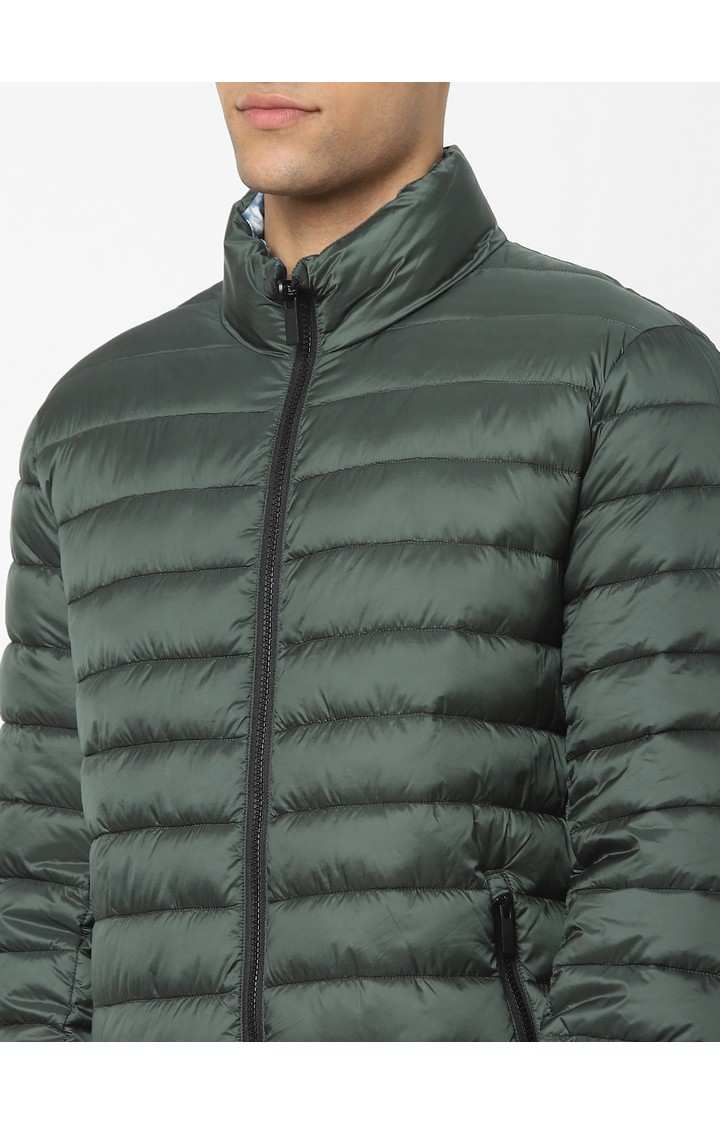 Men's Green Solid Bomber Jackets