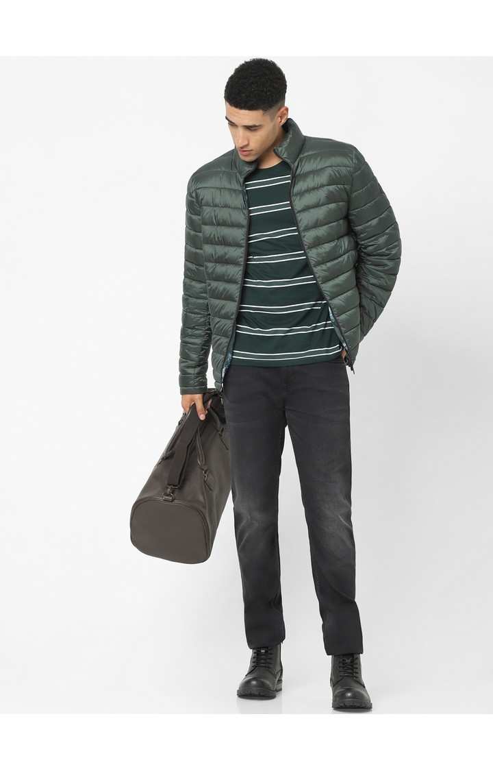Men's Green Solid Bomber Jackets
