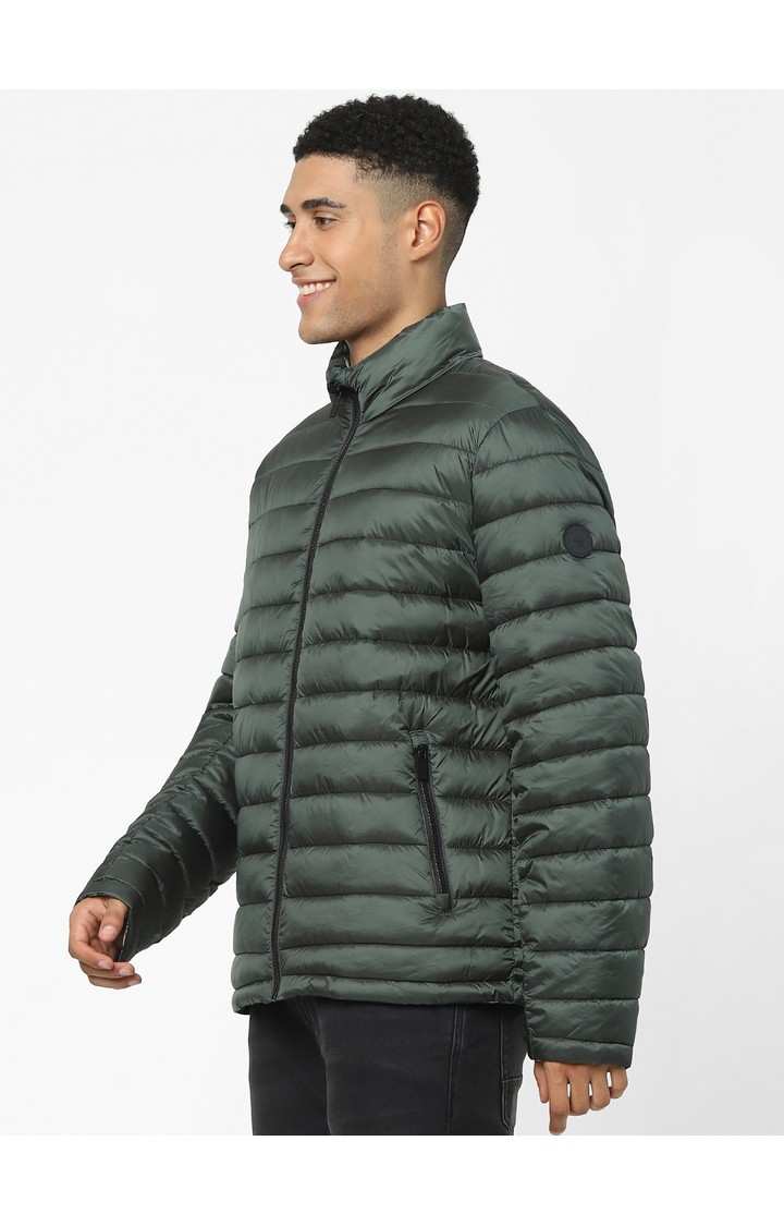 Men's Green Solid Bomber Jackets
