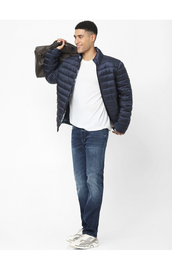 Men's Blue Solid Bomber Jackets