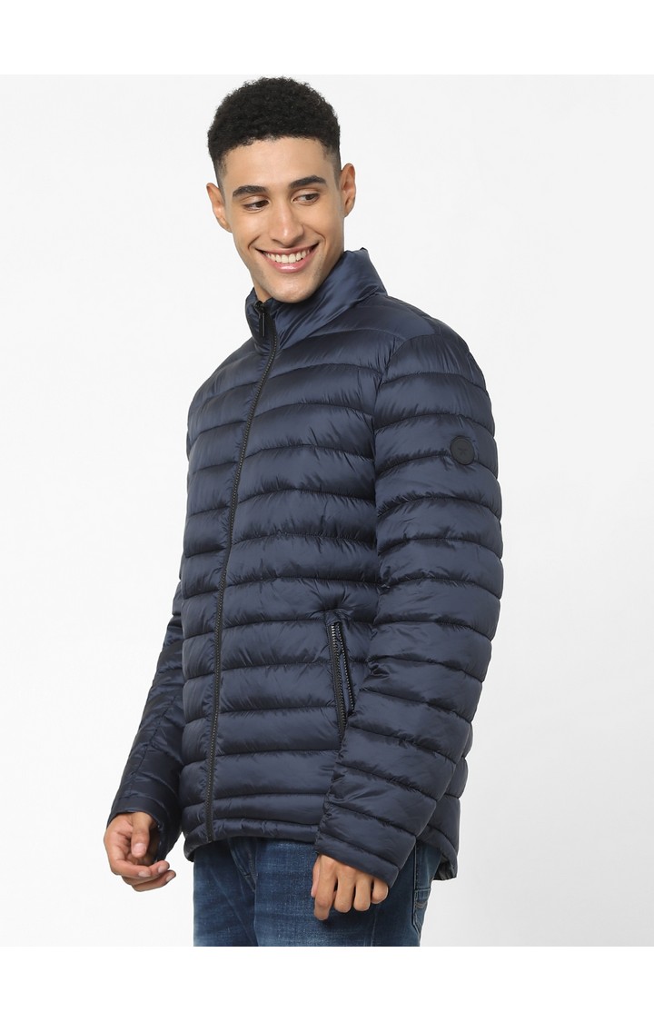 Men's Blue Solid Bomber Jackets