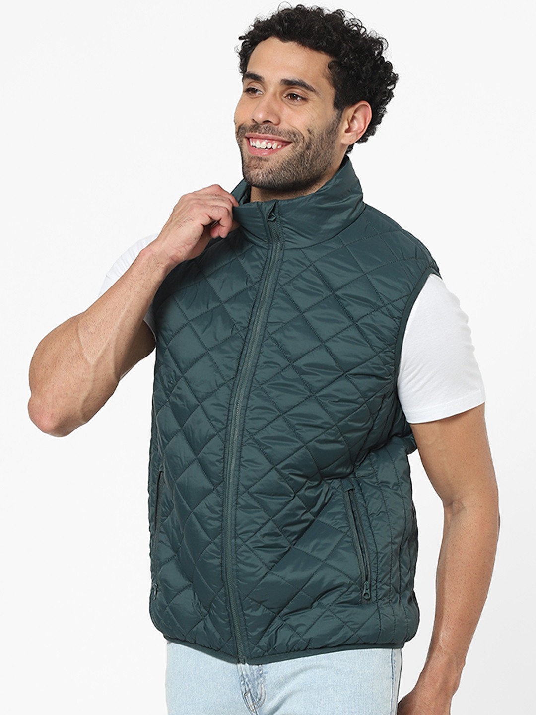 Men's Green Solid Gilet