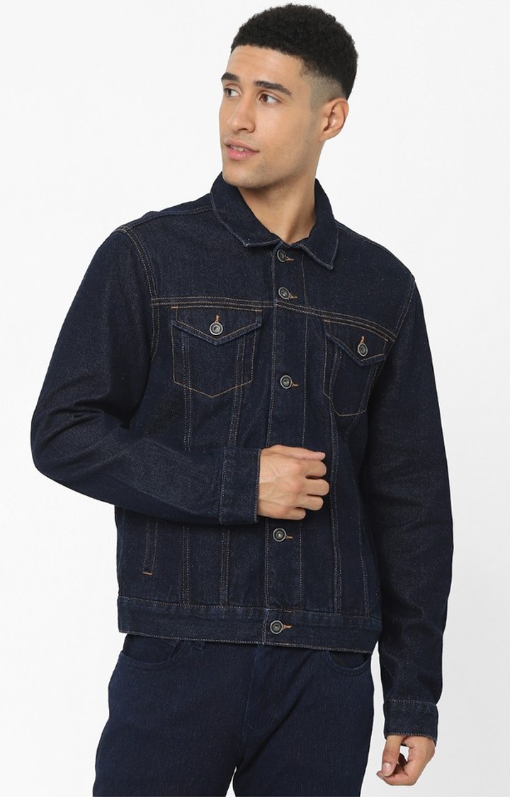 Men's Blue Solid Denim Jackets