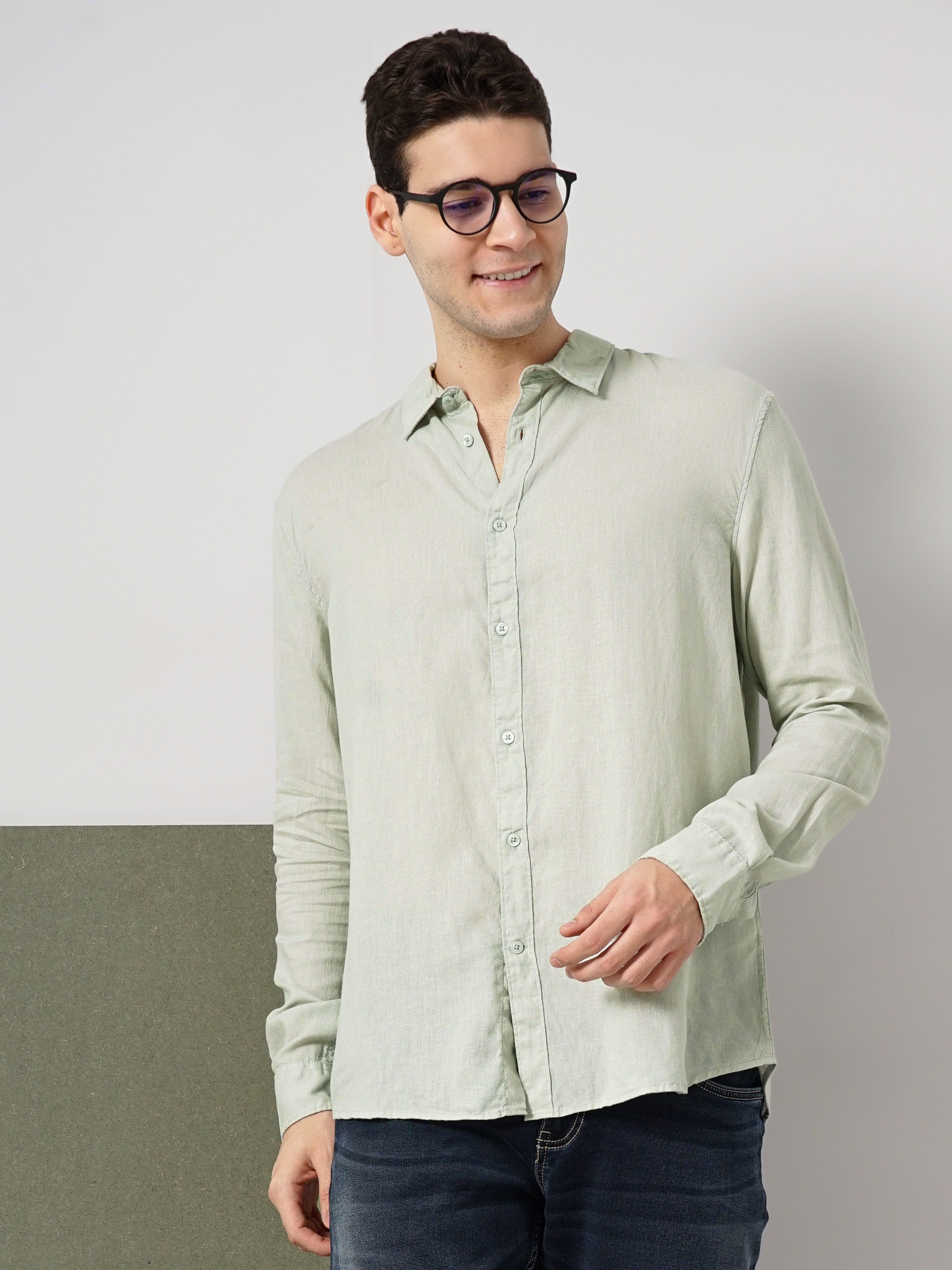 Celio Men's Solid Linen Shirt