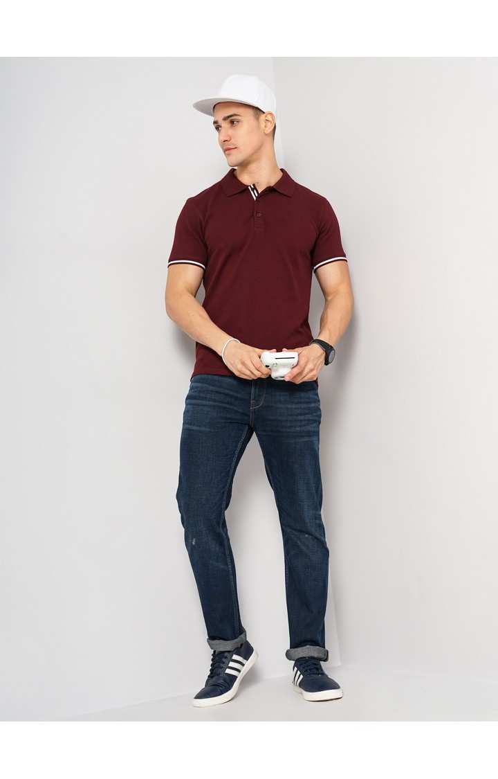 Men's Red Solid Polos