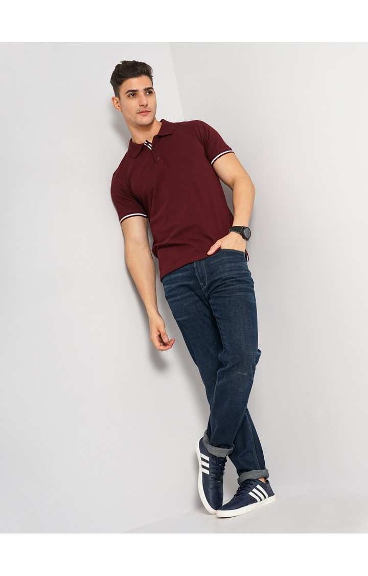 Men's Red Solid Polos