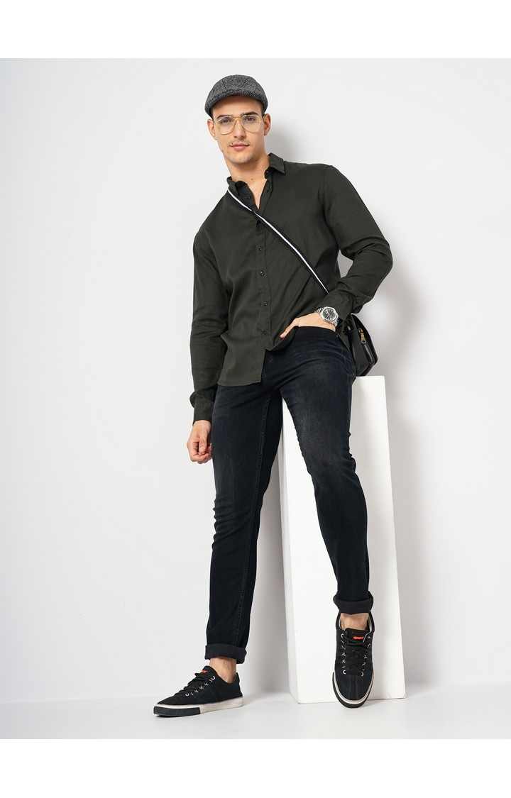 Men's Green Solid Casual Shirts
