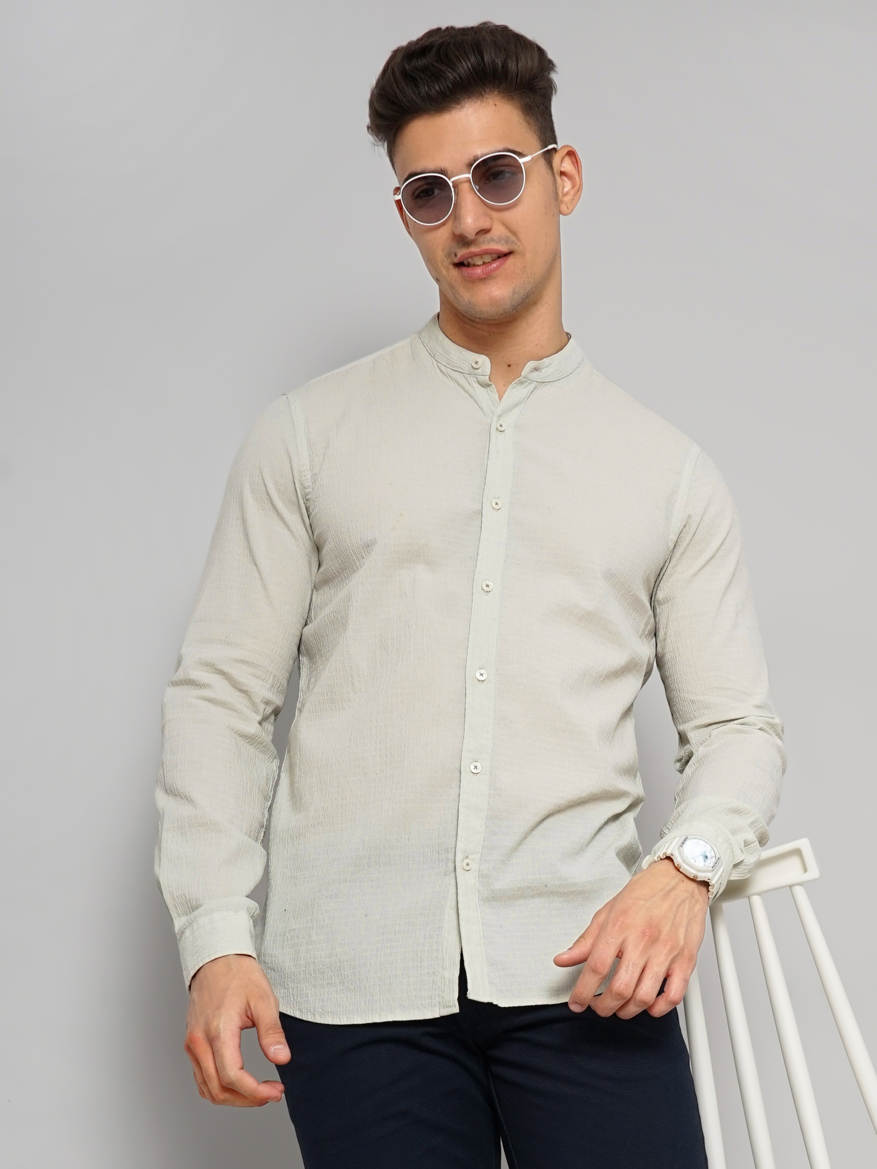 celio | Men's White Solid Casual Shirts
