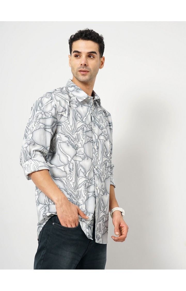 Celio Men Grey Printed Regular Fit Cotton Fashion Casual Shirt