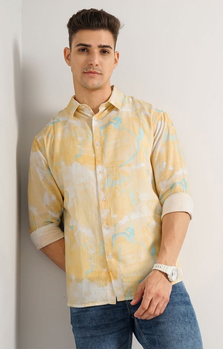 Men's Yellow Printed Casual Shirts