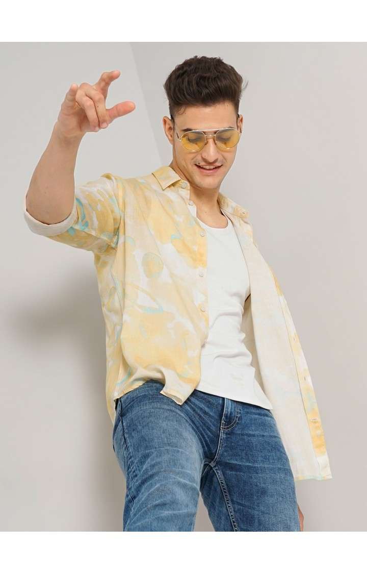 Men's Yellow Printed Casual Shirts