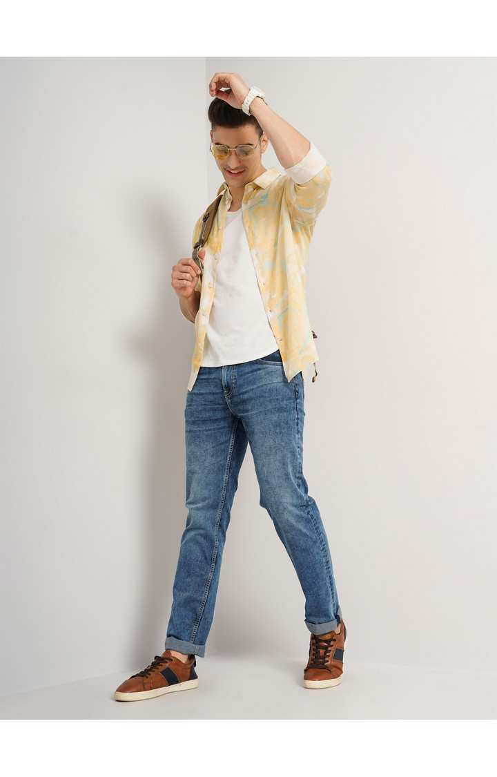 Men's Yellow Printed Casual Shirts