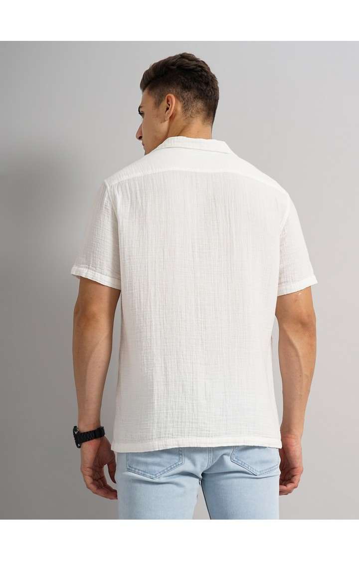 Men's White Solid Casual Shirts