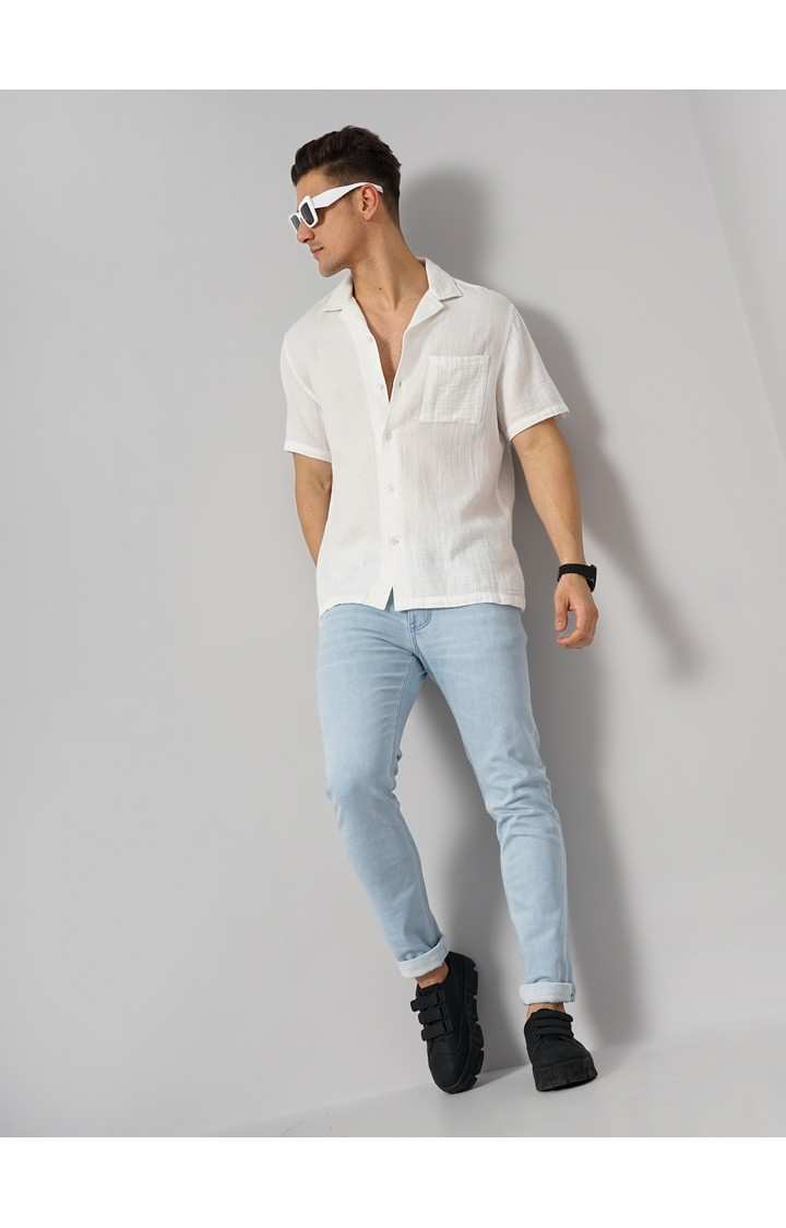 Men's White Solid Casual Shirts