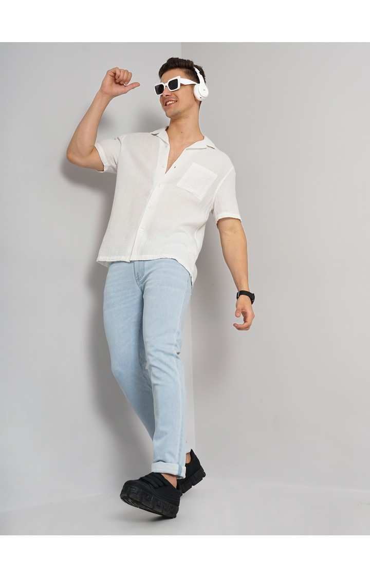 Men's White Solid Casual Shirts