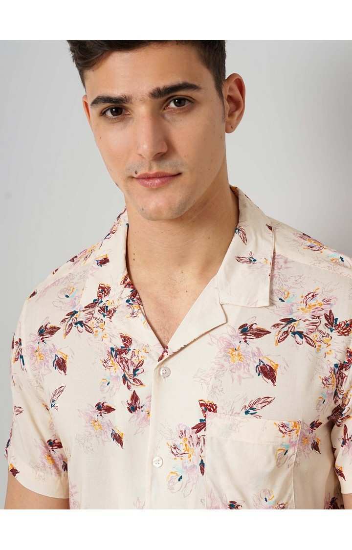 Celio Men's Floral Beige Half Sleeve Soft Touch Shirt